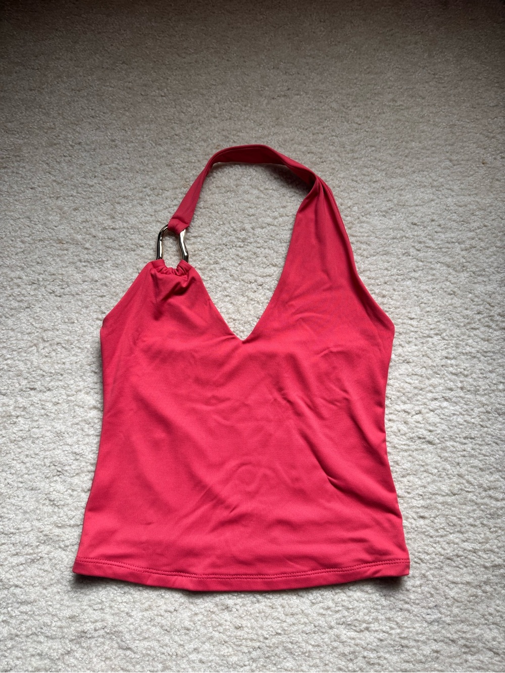 Pink Rose Coral-Pink Halter V-Neck Tank with Metal Ring
